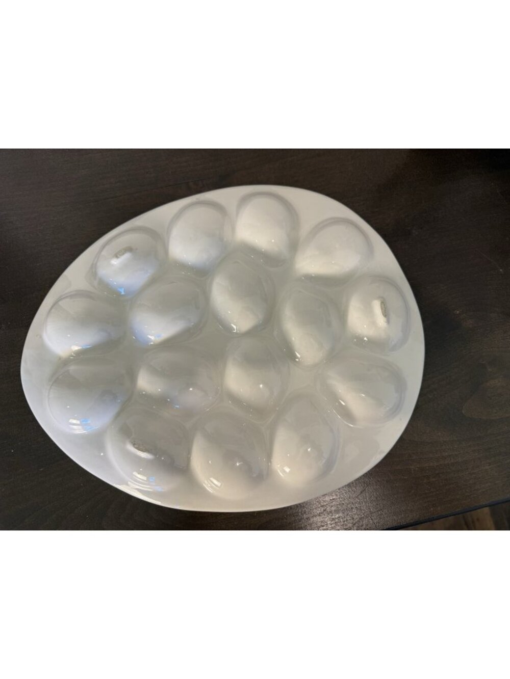 White Porcelain Egg Shape Serving Plate. Holds 16 Eggs